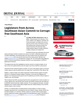 Legislators from Across Southeast Asian Commit to Corrupt- Free Southeast Asia