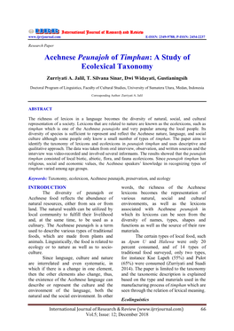 Acehnese Peunajoh of Timphan: a Study of Ecolexical Taxonomy