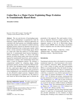 Codon Bias Is a Major Factor Explaining Phage Evolution in Translationally Biased Hosts