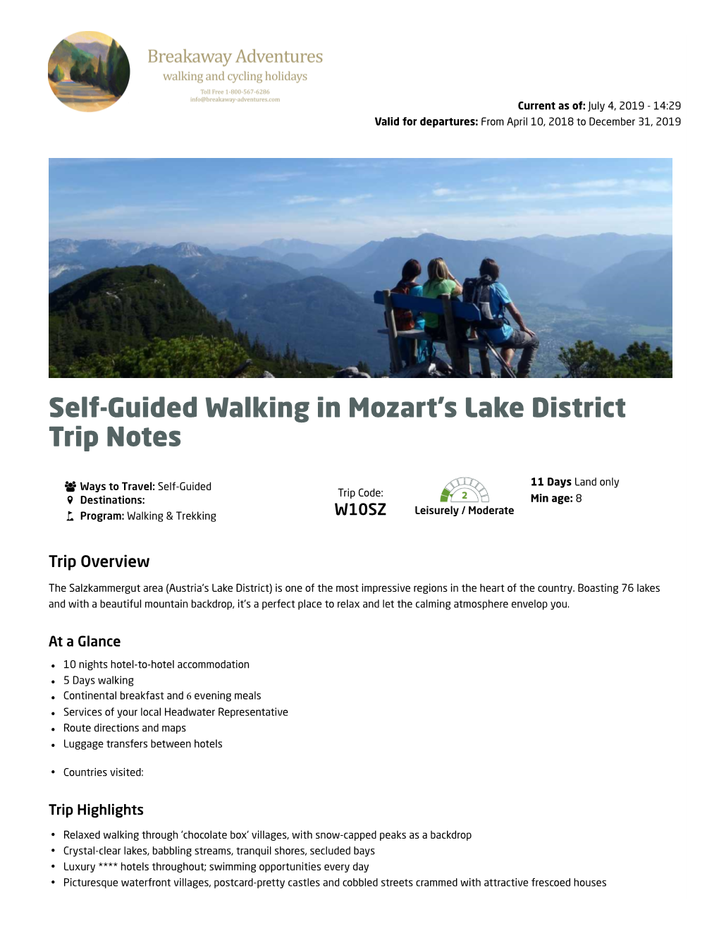 Self-Guided Walking in Mozart's Lake District Trip Notes