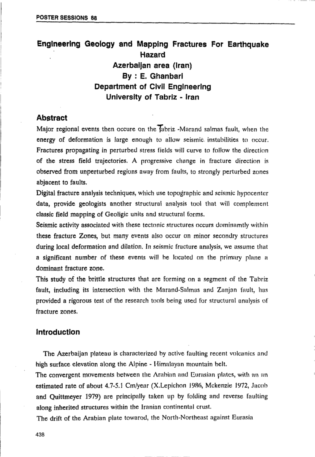 Engineering Geology and Mapping Fractures for Earthquake Hazard Azerbaijan Area (Iran) by : E