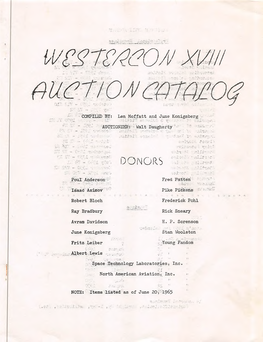 AUCTION CATALOG ADDITIONAL MATERIAL - As of June 30, 1965