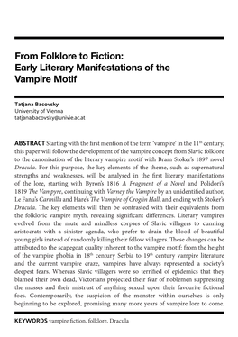 From Folklore to Fiction: Early Literary Manifestations of the Vampire Motif