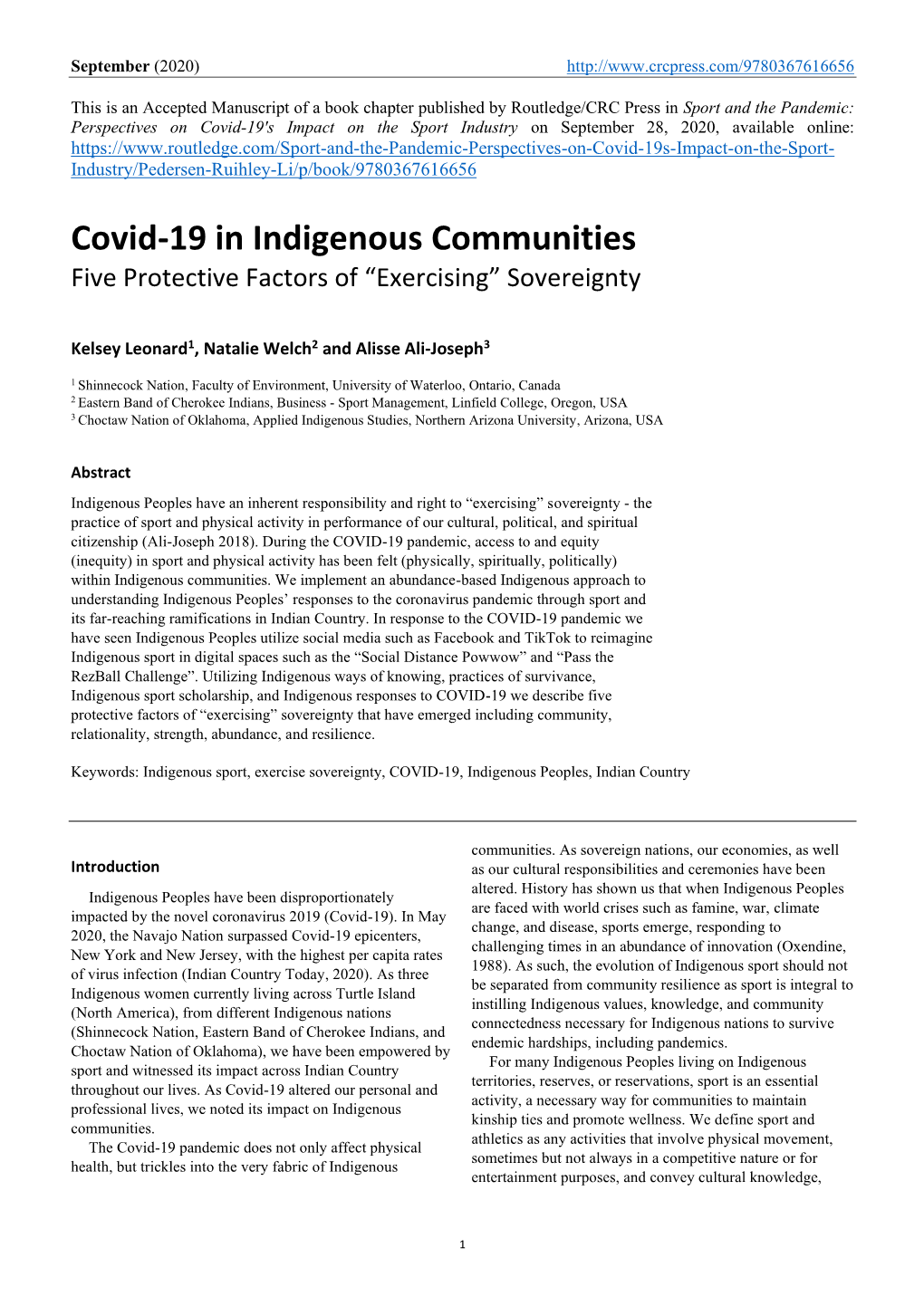 Covid-19 in Indigenous Communities: Five Protective