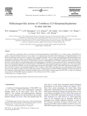 Hallucinogen-Like Actions of 5-Methoxy-N,N-Diisopropyltryptamine in Mice and Rats ⁎ W.E