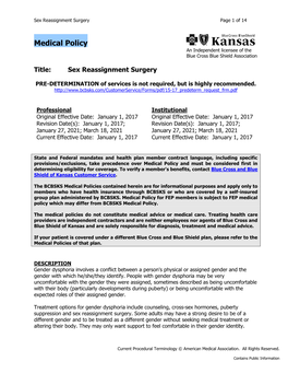 Sex Reassignment Surgery Page 1 of 14