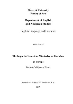 Department of English and American Studies English Language and Literature