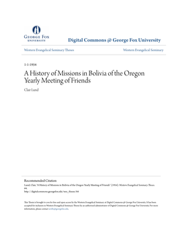 A History of Missions in Bolivia of the Oregon Yearly Meeting of Friends Clair Lund