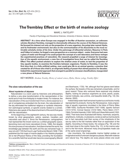 The Trembley Effect Or the Birth of Marine Zoology MARC J