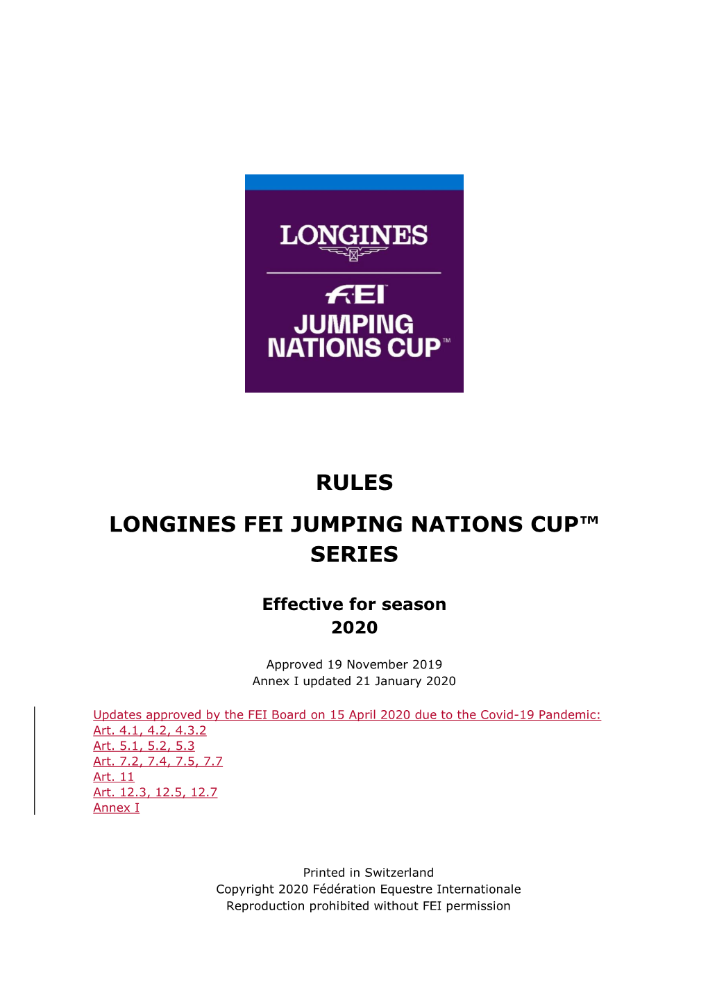Rules for the Longines FEI Nations Cup™ Series
