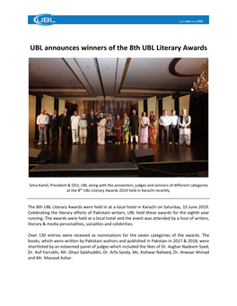 UBL Announces Winners of the 8Th UBL Literary Awards