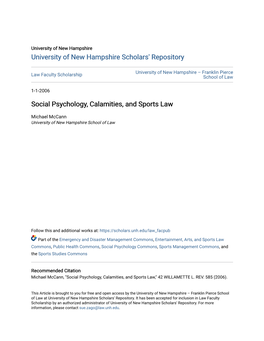 Social Psychology, Calamities, and Sports Law