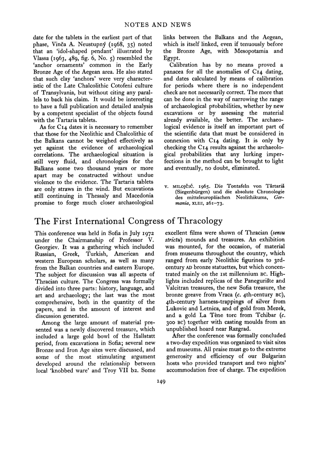 The First International Congress of Thracology