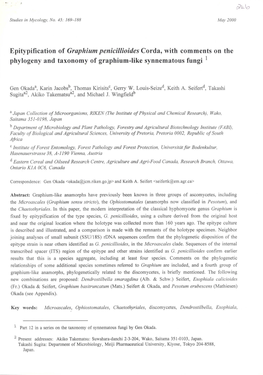 Epitypification of Graphium Penicillioides Corda, with Comments on the Phylogeny and Taxonomy of Graphium-Like Synnematous Fungi 1