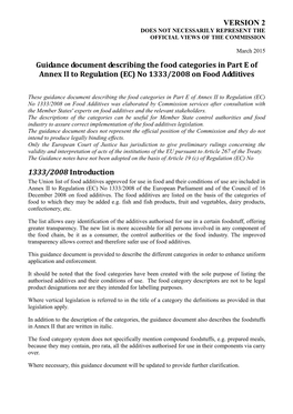 VERSION 2 Guidance Document Describing the Food Categories in Part E of Annex II to Regulation (EC) No 1333/2008 on Food Additiv