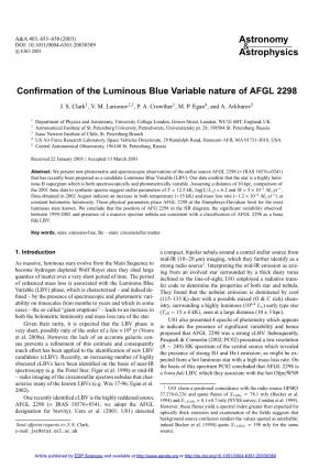 Confirmation of the Luminous Blue Variable Nature of AFGL 2298