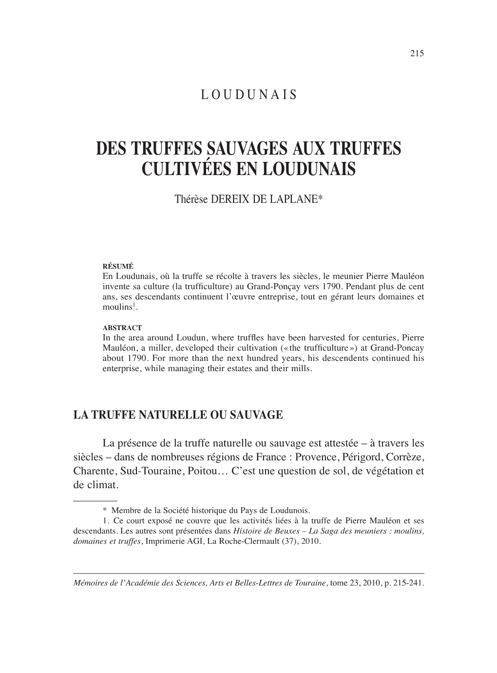 Des Truffes Sauvages Aux Truffes Cultivées En Loudunais