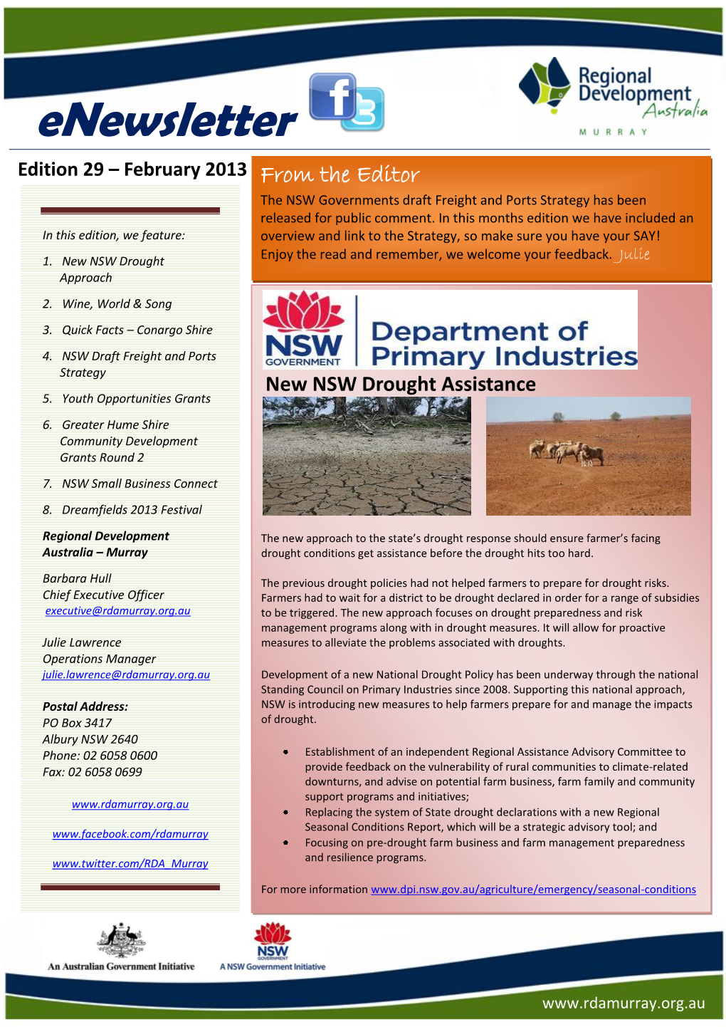 Enewsletter Edition 29 – February 2013 from the Editor