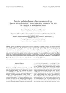Density and Distribution of the Greater Mole Rat (Spalax Microphthalmus) on the Northern Border of the Area in a Region of European Russia