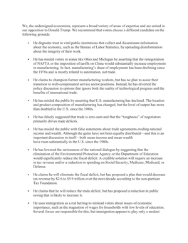 We, the Undersigned Economists, Represent a Broad Variety of Areas of Expertise and Are United in Our Opposition to Donald Trump