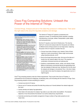 Cisco Fog Computing Solutions: Unleash the Power of the Internet of Things