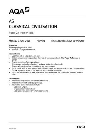 A-Level Classical Civilisation Question Paper Unit