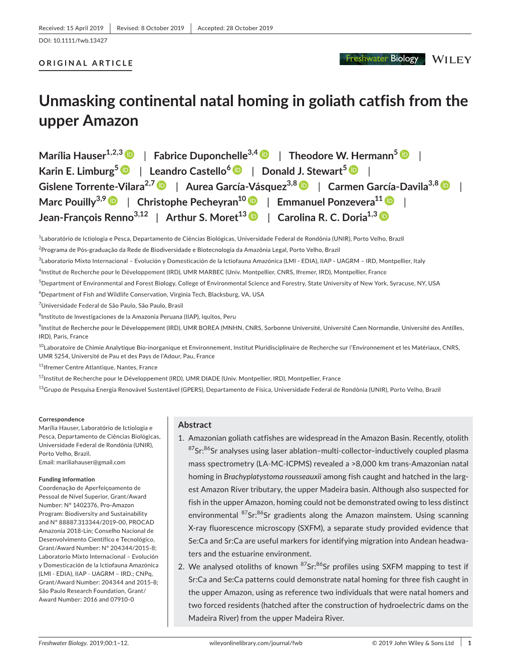 Unmasking Continental Natal Homing in Goliath Catfish from the Upper Amazon