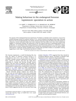 Mating Behaviour in the Endangered Sonoran Topminnow: Speciation in Action