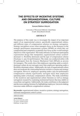 The Effects of Incentive Systems and Organizational Culture on Strategy Surrogation