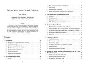 Lecture Notes on the Lambda Calculus 2.4 Introduction to Β-Reduction