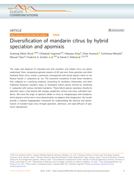 Diversification of Mandarin Citrus by Hybrid Speciation and Apomixis
