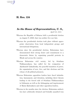 H. Res. 124 in the House of Representatives, U