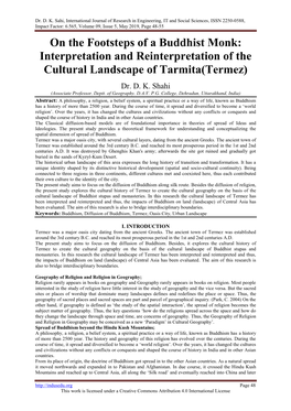 On the Footsteps of a Buddhist Monk: Interpretation and Reinterpretation of the Cultural Landscape of Tarmita(Termez)