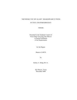 Shakespeare's Twins in Text and Performance Thesis
