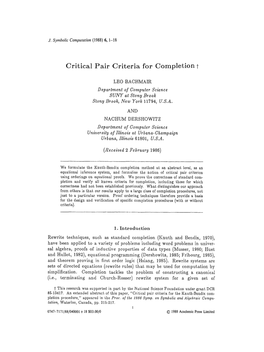 Critical Pair Criteria for Completion T