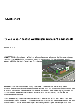 Hy-Vee to Open Second Wahlburgers Restaurant in Minnesota