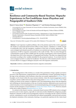 Resilience and Community-Based Tourism: Mapuche Experiences in Pre-Cordilleran Areas (Puyehue and Panguipulli) of Southern Chile