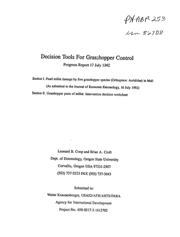 Decision Tools for Grasshopper Control Progress Report 17 July 1992