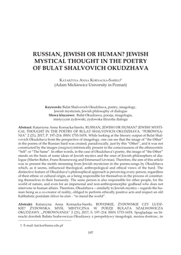 Russian, Jewish Or Human? Jewish Mystical Thought in the Poetry of Bulat Shalvovich Okudzhava