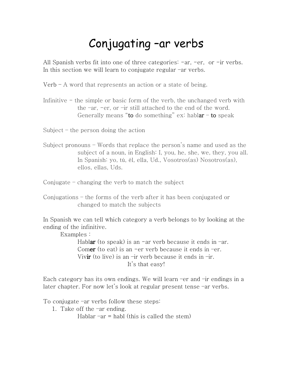 Conjugating Ar Verbs s1