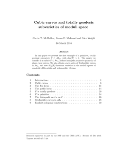Cubic Curves and Totally Geodesic Subvarieties of Moduli Space