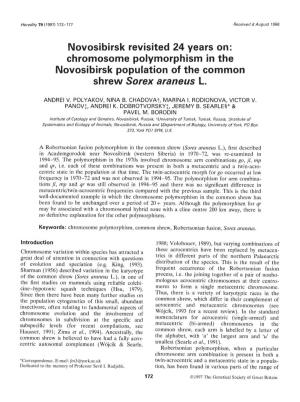 Chromosome Polymorphism in the Novosibirsk Population of the Common Shrew Sorex Araneus L