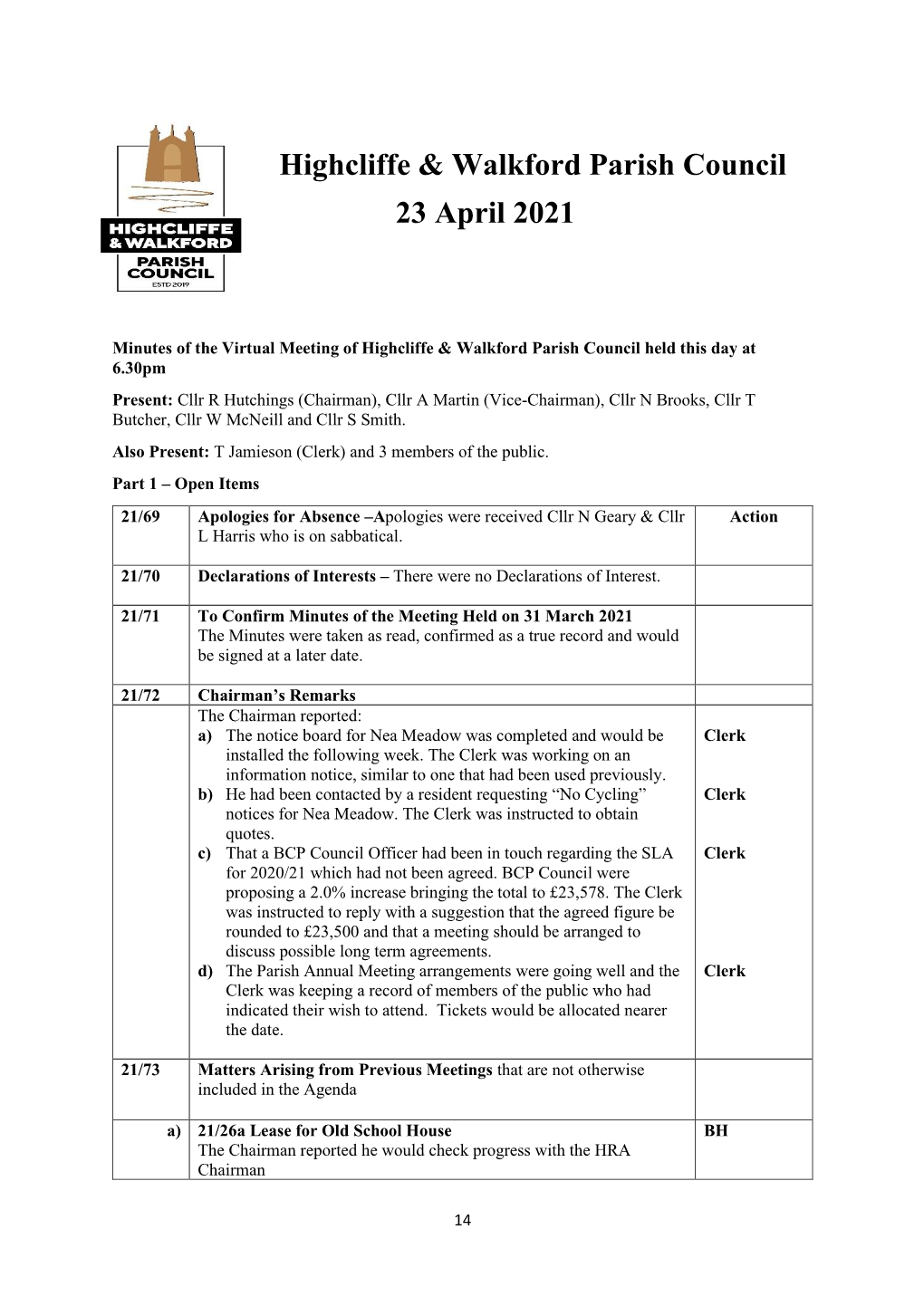 Highcliffe & Walkford Parish Council 23 April 2021