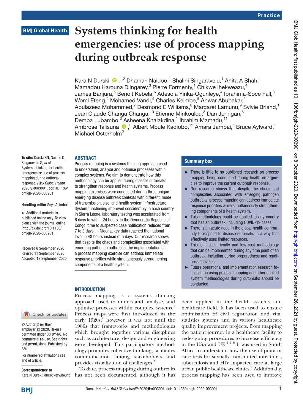 Systems Thinking for Health Emergencies: Use of Process Mapping During Outbreak Response