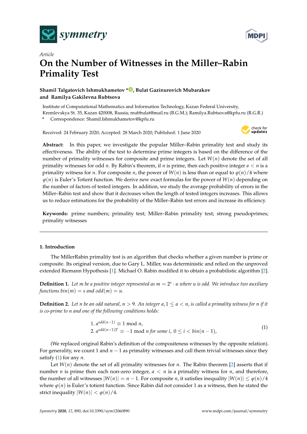 On the Number of Witnesses in the Miller–Rabin Primality Test