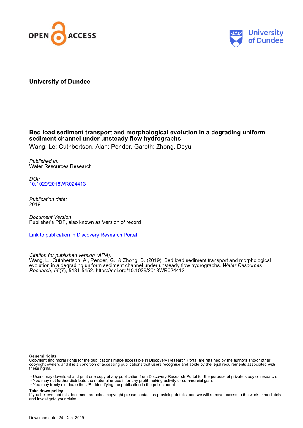 Bed Load Sediment Transport and Morphological Evolution In