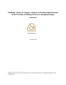 A Report on Evidence-Based Practice in the Provision of Policing Services to Aboriginal Peoples
