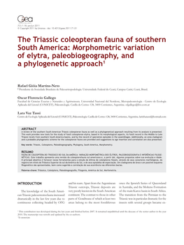 The Triassic Coleopteran Fauna of Southern South America: Morphometric Variation of Elytra, Paleobiogeography, and a Phylogenetic Approach1