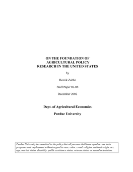 On the Foundation of Agricultural Policy Research in the United States