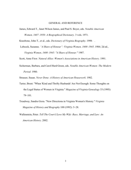 Select Bibliography of Virginia Women's History